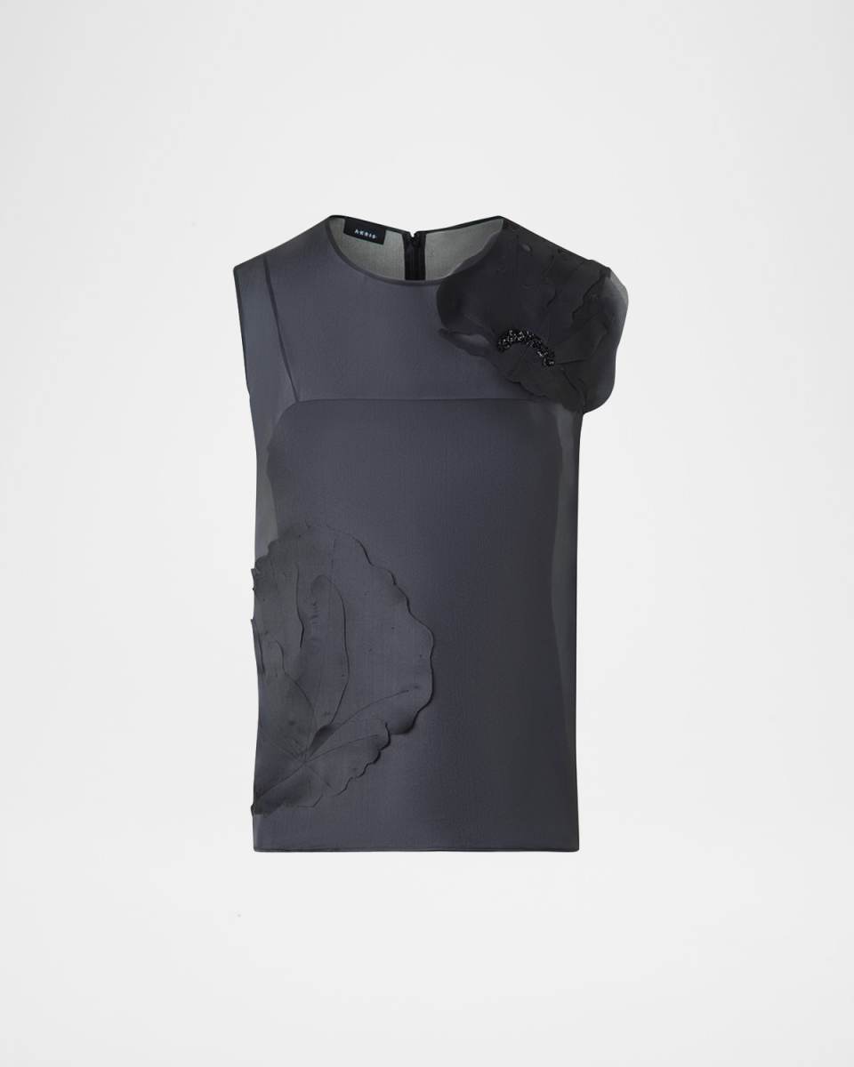 Embellished 3D Anemone Silk Organza Blouse
